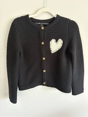 Rosenthal Aqua X Kerri Black Knit Cardigan with Cream Heart Accent